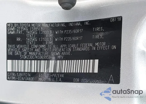 2019 Toyota Sienna Le 8 Passenger z USA, uszkodzony, nr VIN 5TDKZ3DC7KS969959